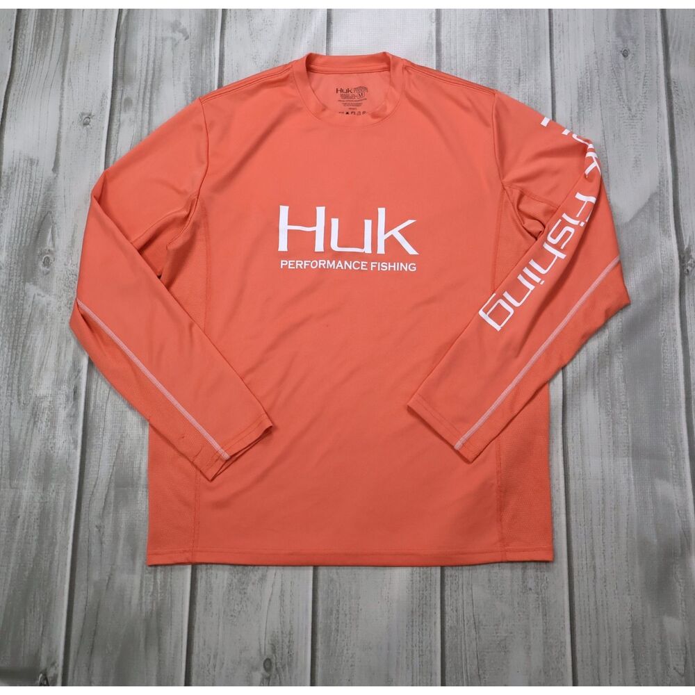 Huk Fishing Men's Medium Long Sleeve Performance Shirt Coral UPF Sun Tee